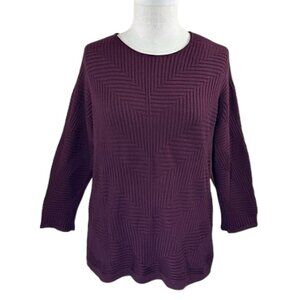 Chico's Sweater Size 3 XL Burgundy Ribbed Chevron Dolman Sleeve